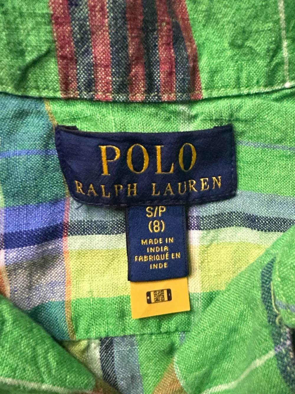 Ralph Lauren Neon Green Multicolor Plaid Short-Sleeve Button-Down Shirt - Kids